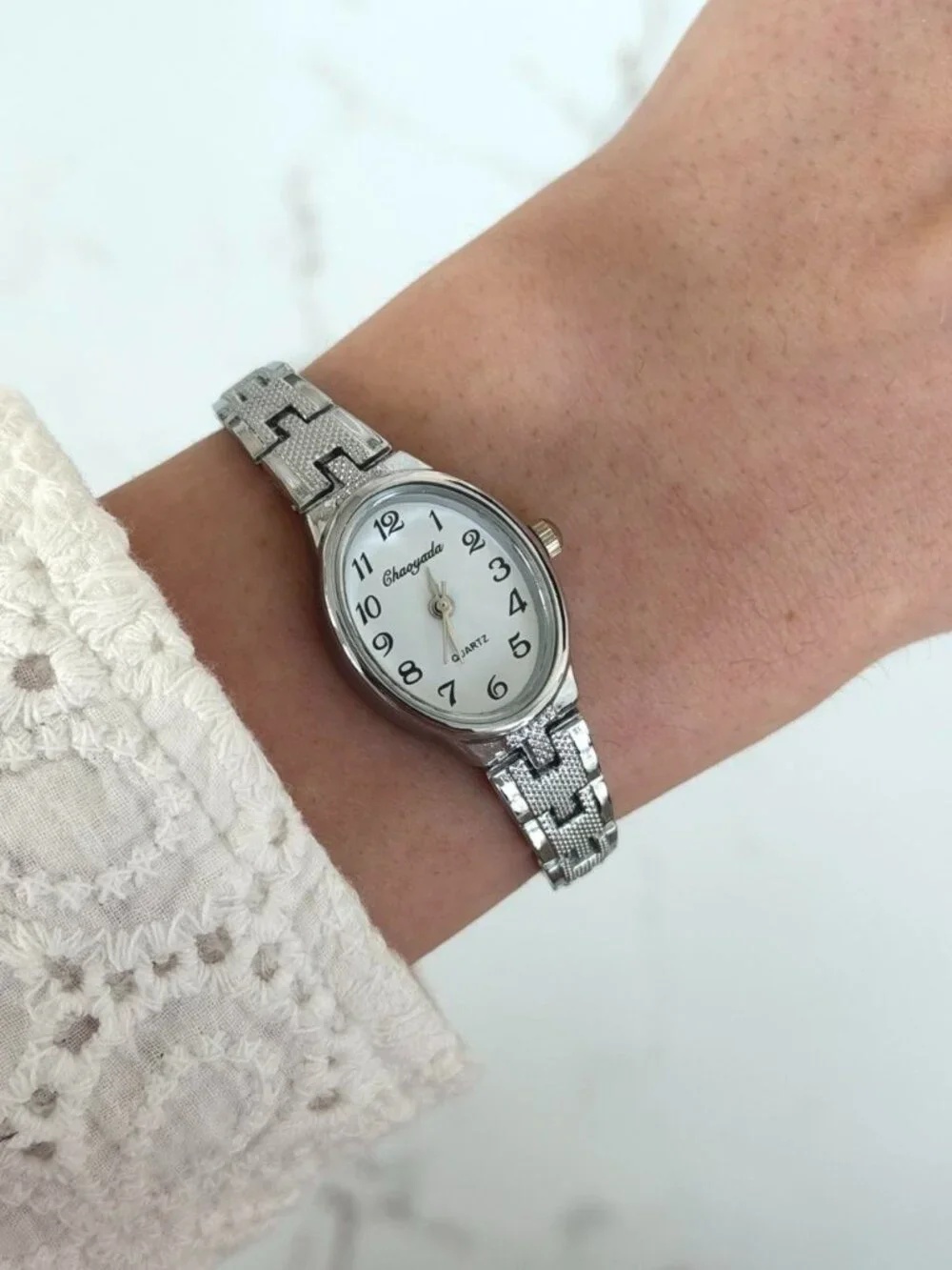 Sku0509 Retro Silver White dial Women Casual Oval Watch Bracelet + gift box